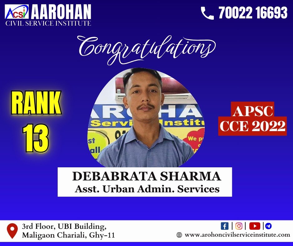 Debabrata Sharma, Assistant Urban Administrative Service, Rank - 13